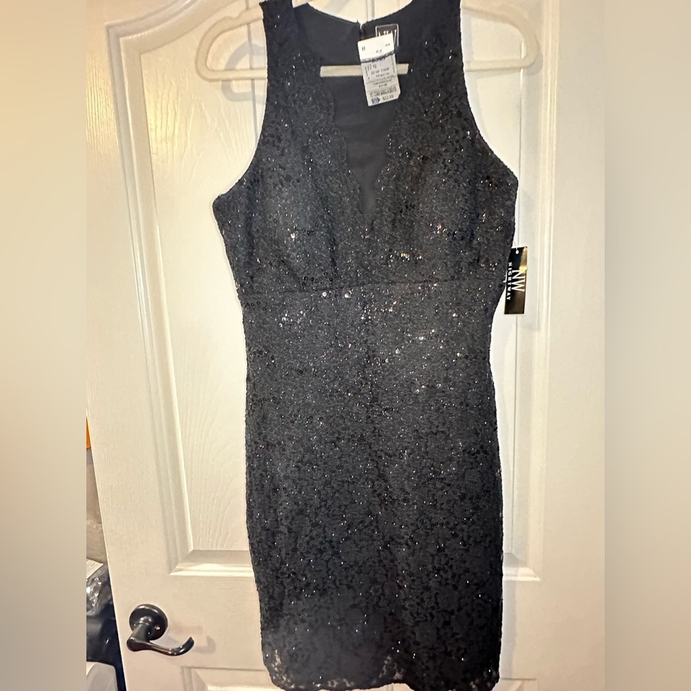 NWT Nightway Black Lace Glitter Dress